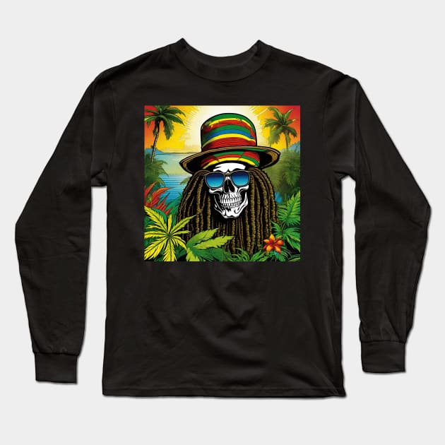 Reggae Music - Jamaican Stoner Skull 4 Long Sleeve T-Shirt by Benito Del Ray